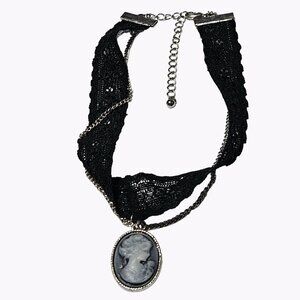 Vintage Elegant Gray Cameo Black Lace Choker Pendant Necklace Fashion Jewelry